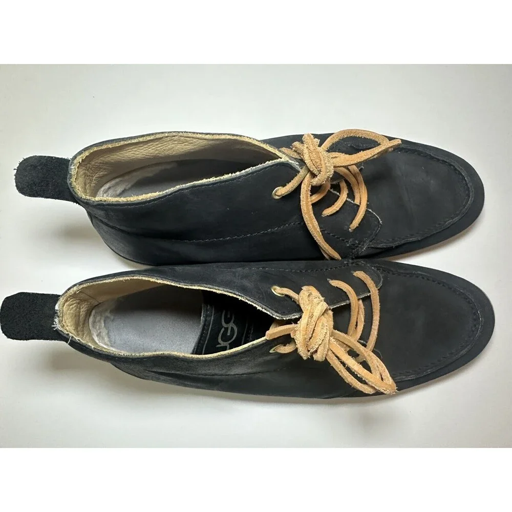UGG Manhattan‎ Chukka Ankle Boots Shoes Black Leather Lace Up Men's SIZE 12